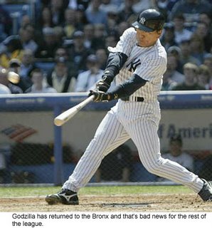 New York Yankee outfielder Hideki Matsui, Godzilla, has returned from his wrist injury.