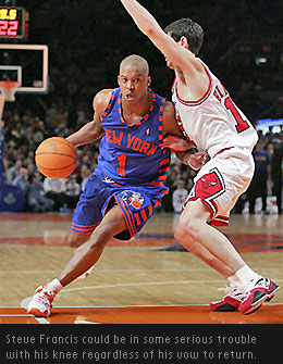 New York Knicks guard Steve Francis is having major problems with his knee tendinitis. He may be forced into early retirement.