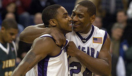 Niagara swingman Charron Fisher, right, heads the Purple Eagles.