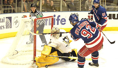 New York Rangers centre Michael Nylander is tied for the NHL playoff scoring lead.